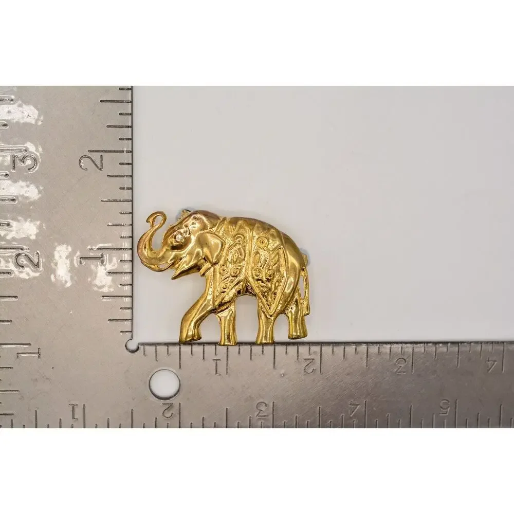 Vintage Elephant Pin Brooch Gold Rhinestone Antiqued Gold Tone Chunky 1980s 9B